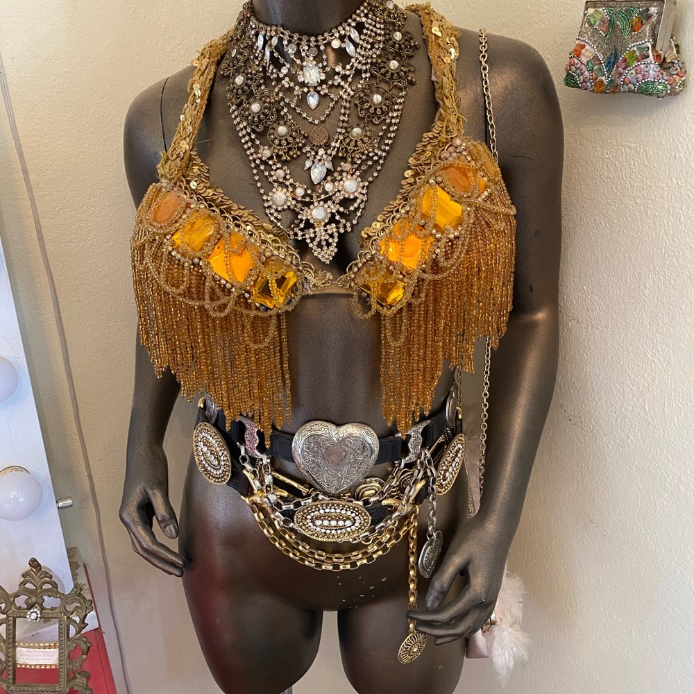 Heavily embellished vintage burlesque bra